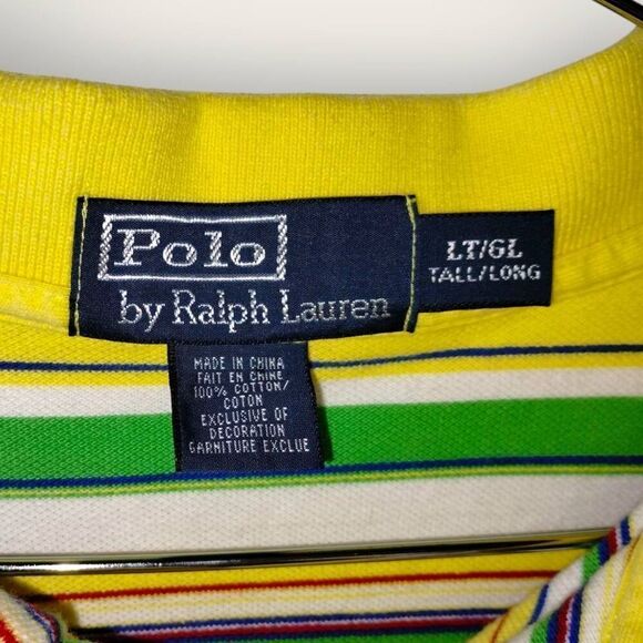 Polo Ralph Lauren Sz Large Tall Yellow/Green Stripe Shirt Mesh Fabric Casual Gol - Picture 6 of 9